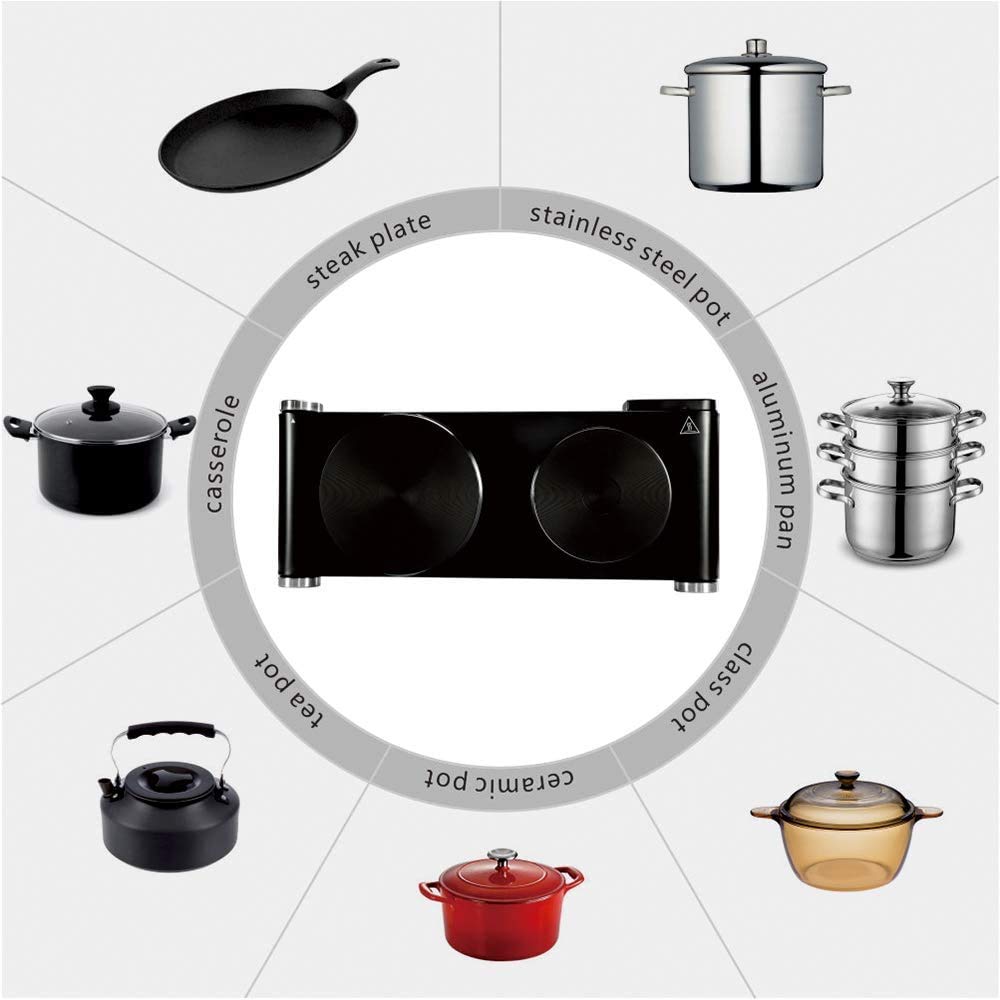 Double Hot Plate, CUSIMAX Electric Burner, 2500W Portable Electric Hob Hot Plates for Cooking With 2 Cast Iron Rings, Table Top Hob With Heating
