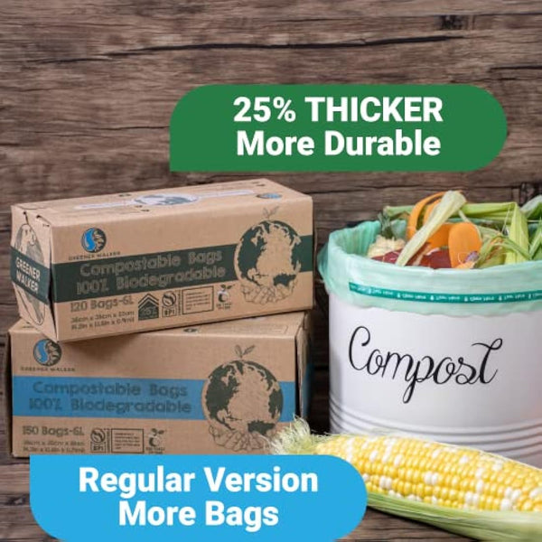 Greener Walker 10L-150Bags 100% Compostable Biodegradable Bin Liners 6L/10L/30L Food Waste Bags with EN13432 Certificate Caddy Kitchen Bin Liners