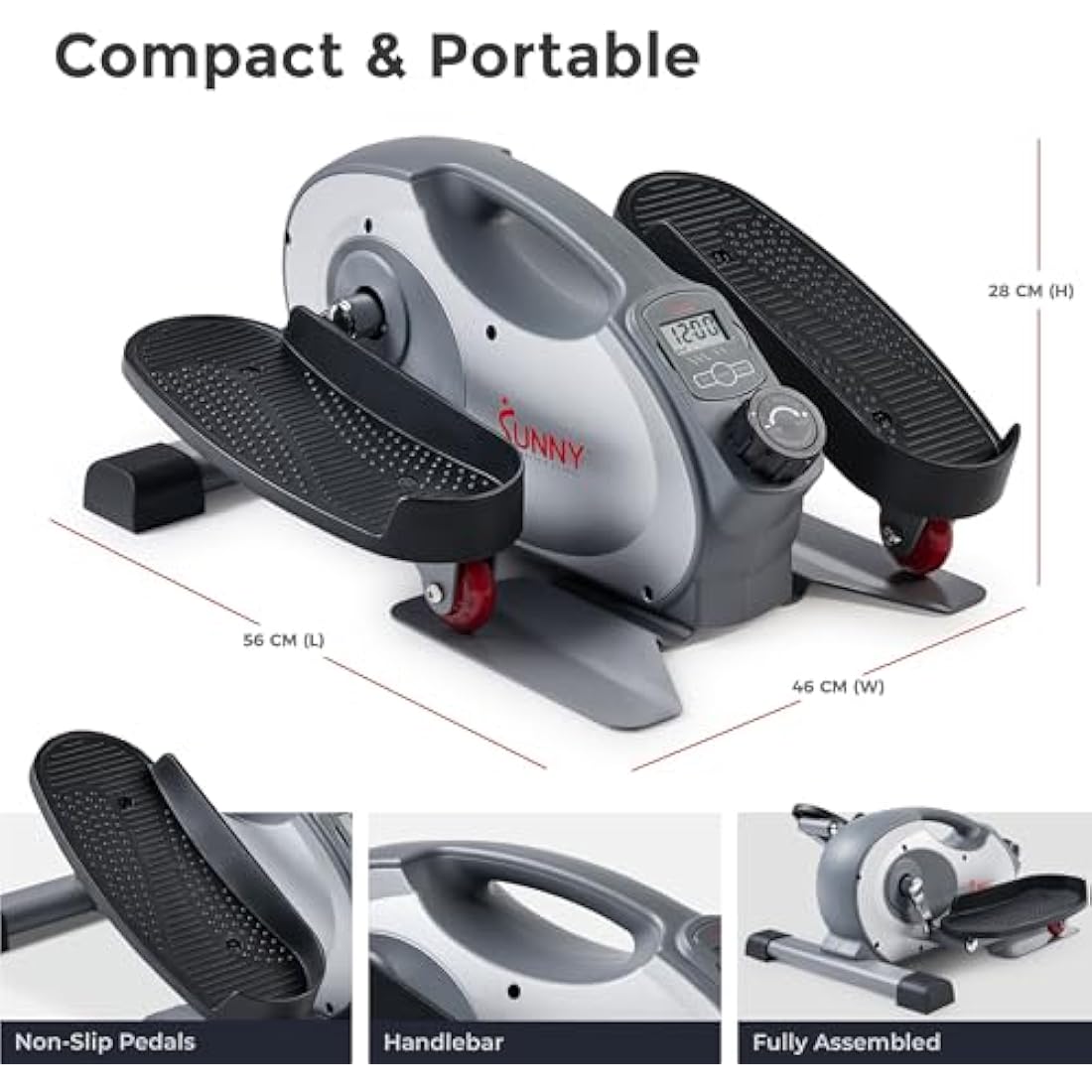 Sunny Health & Fitness Sitting Under Desk Elliptical Exerciser, Portable Pedal Training Machine for Senior Exercise, with Handle, Easy to Carry, Peddler for Home Workout, Optional Free SunnyFit App