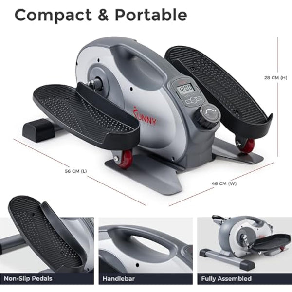 Sunny Health & Fitness Sitting Under Desk Elliptical Exerciser, Portable Pedal Training Machine for Senior Exercise, with Handle, Easy to Carry, Peddler for Home Workout, Optional Free SunnyFit App