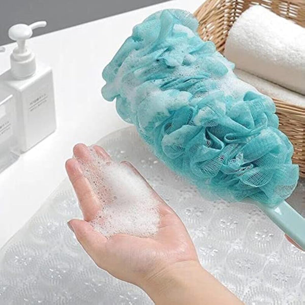 2 Pack Loofah Bath Brush with Long Handle Bath Shower Back Scrubber Body Brush for Men and Women Pink and Blue