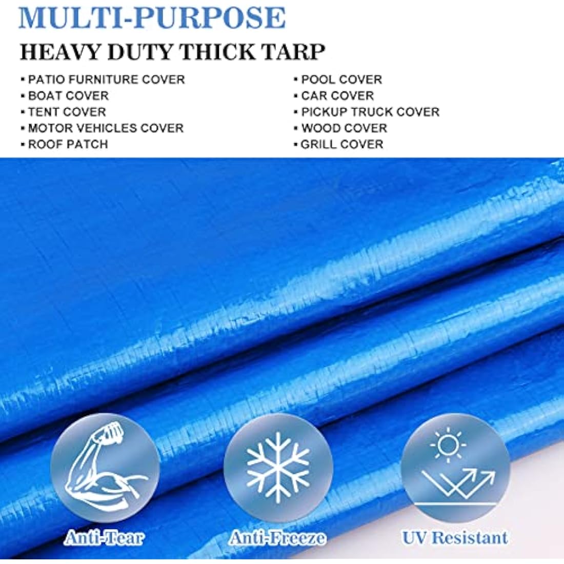 YIJUHOU Tarpaulin Waterproof Heavy Duty 2m x 3m 115 GSM Blue Tarps Sheet for Furniture Ground Multipurpose Covers