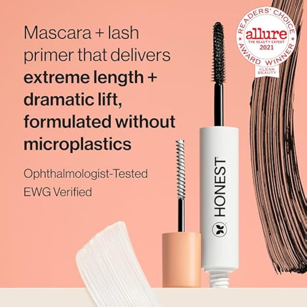 Honest Beauty Extreme Length Mascara + Lash Primer | 2-in-1 Boosts Lash Length, Volume & Definition | Silicone Free, Paraben Free, Dermatologist &.