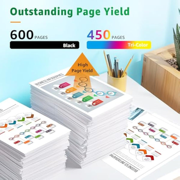 GREENSKY 62XL Ink Cartridges Replacement for HP62 HP 62XL 62 Ink Cartridges Twin Pack for HP Envy 5540 5640 5546 5544 7640 5644 5541 5646 5542 OfficeJet 250 200 5740 5742 (1 Black, 1 Tri-colour)