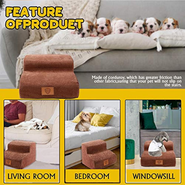 Masthome Dog Steps for Bed, 2-Step High-Density Foam Dog Ramp, Non-Slip Pet Stairs for Small Dogs and Cats, 40x40x30cm