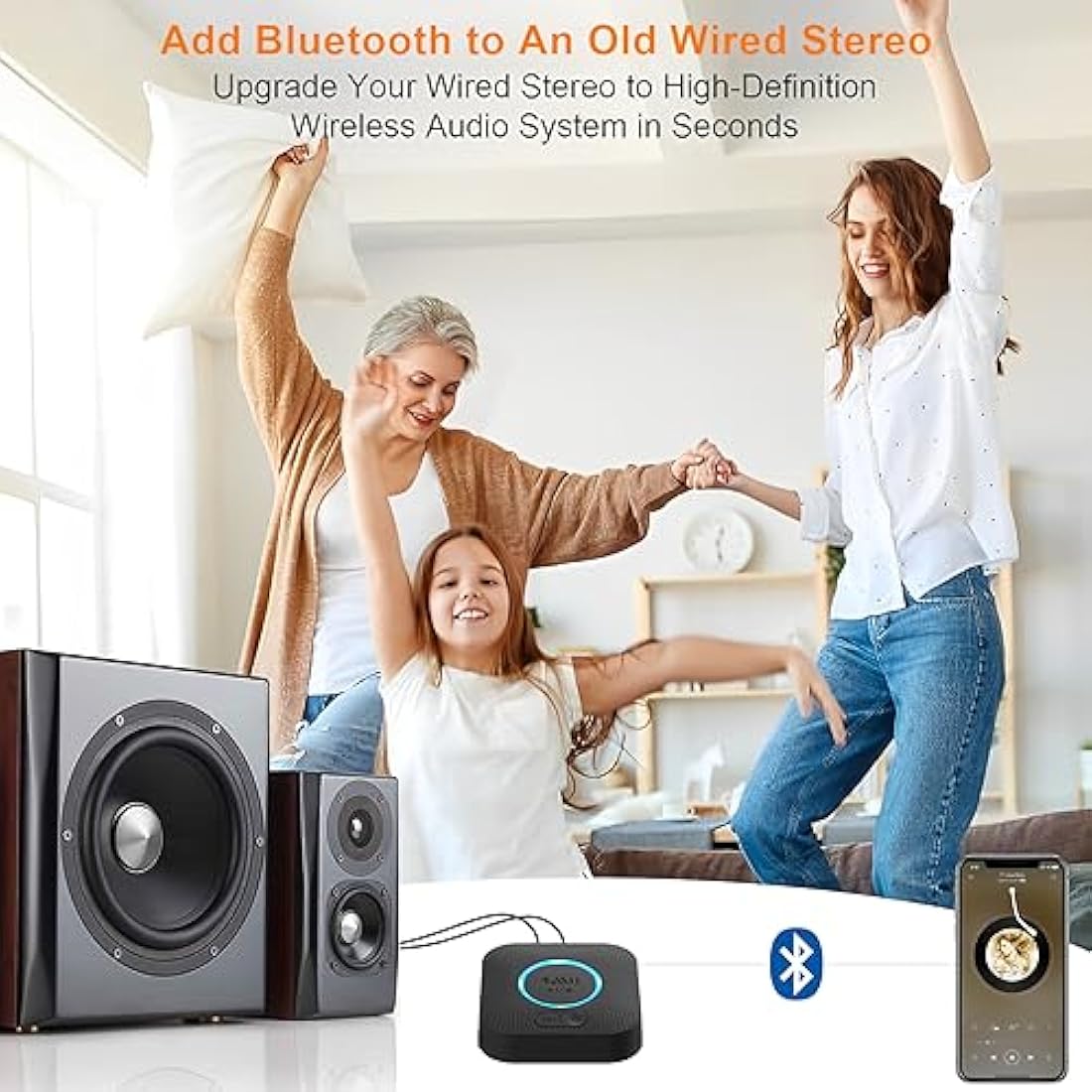 1Mii B06 [Upgraded] Bluetooth 5.3 Receiver, Bluetooth Audio Adapter with aptX HD for Streaming Music from Smartphone/Tablet to RCA/3.5mm Aux AV Receiver, Amplifier, Home Stereo Speaker