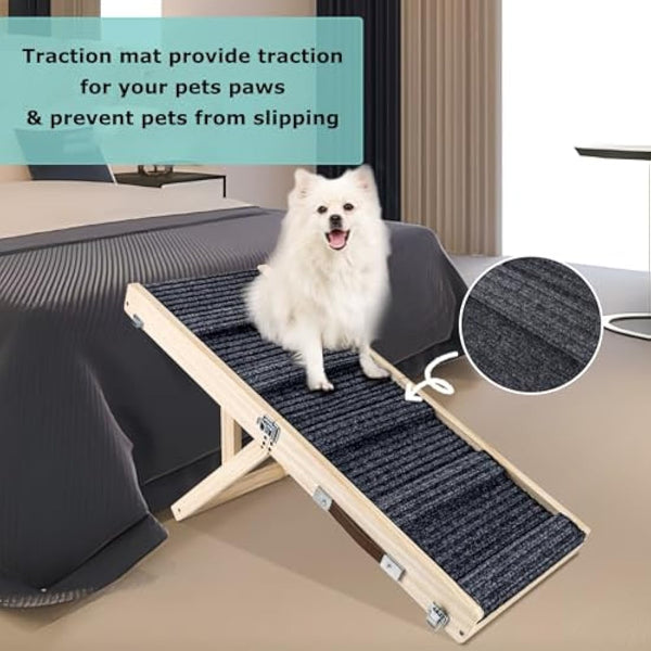 Umtiti Wooden Folding Portable Pet Ramp. 4 Levels Adjustable 9" to 17.3" with Non-Slip 5 Paw Traction Mat for Small Medium Doggie. Dog Ramps-UK
