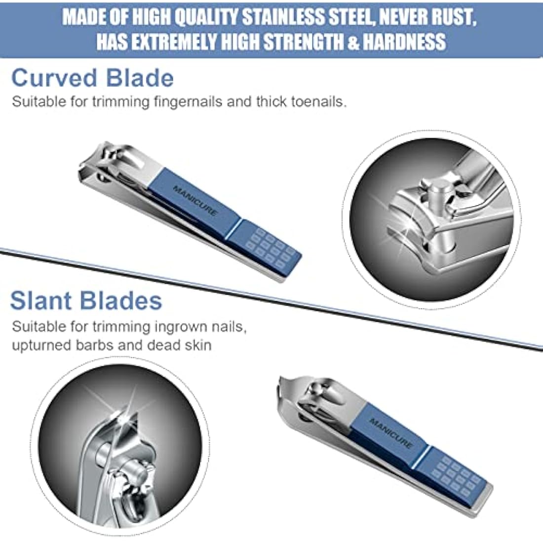 Manicure Set Professional Nail Clippers Pedicure Kit, 16 pcs Stainless Steel Nail Care Tools Grooming Kit with Luxurious Travel Leather Case for Thick Nails Men Women Gift (Blue)