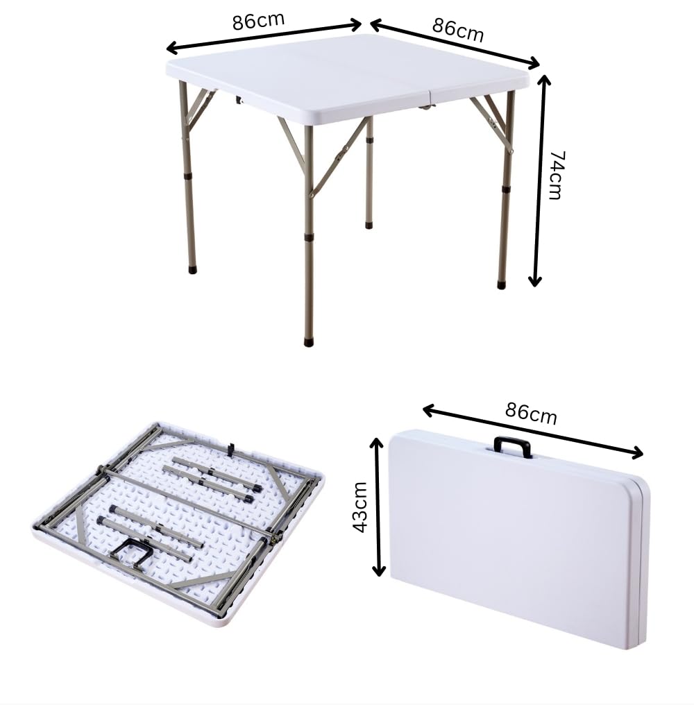 Home Source Square 86cm Folding Trestle Heavy Duty Table for Camping Catering BBQ Picnic Party Car Boot Sale, White