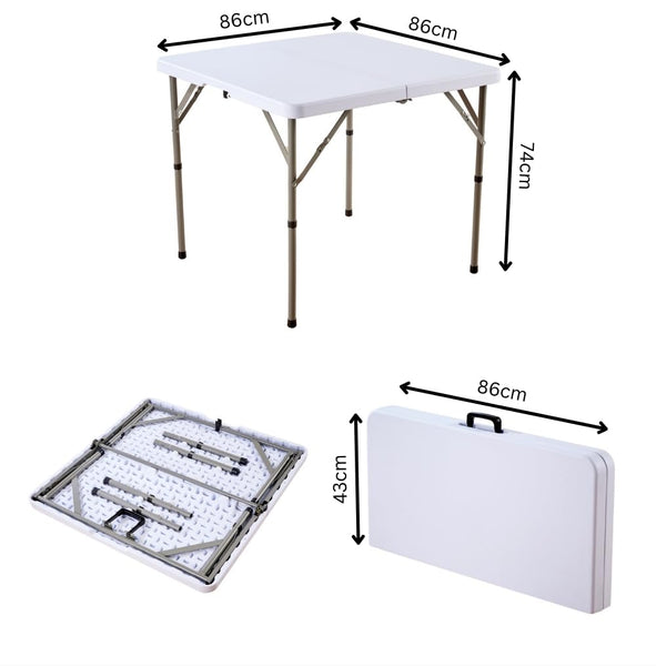 Home Source Square 86cm Folding Trestle Heavy Duty Table for Camping Catering BBQ Picnic Party Car Boot Sale, White