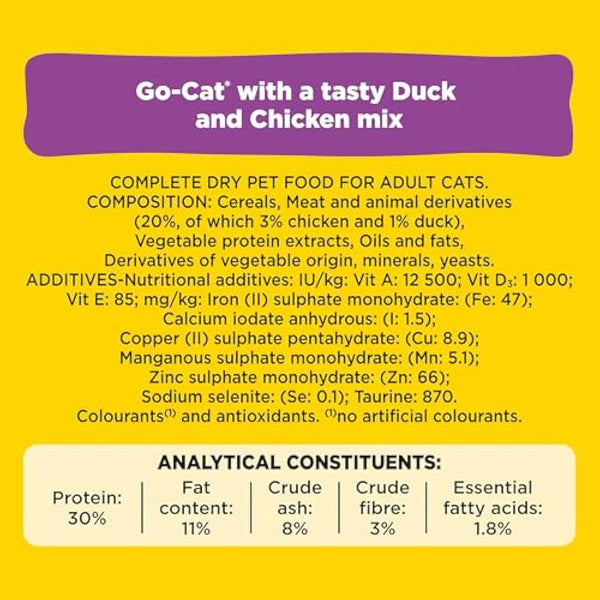 GO-CAT Adult Chicken and Duck Dry Cat Food 10kg