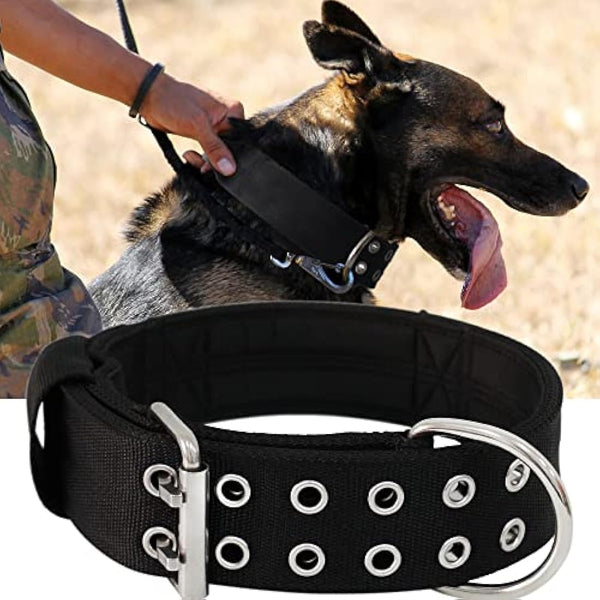 HQSHNY Dog Collar for Large Dogs - 5 cm Wide, Black, Neoprene & Nylon, Stainless Steel, Wide & Padded for Comfort & Safety, Handle for Extra Control, Suitable for Large Breeds, 56-66 cm