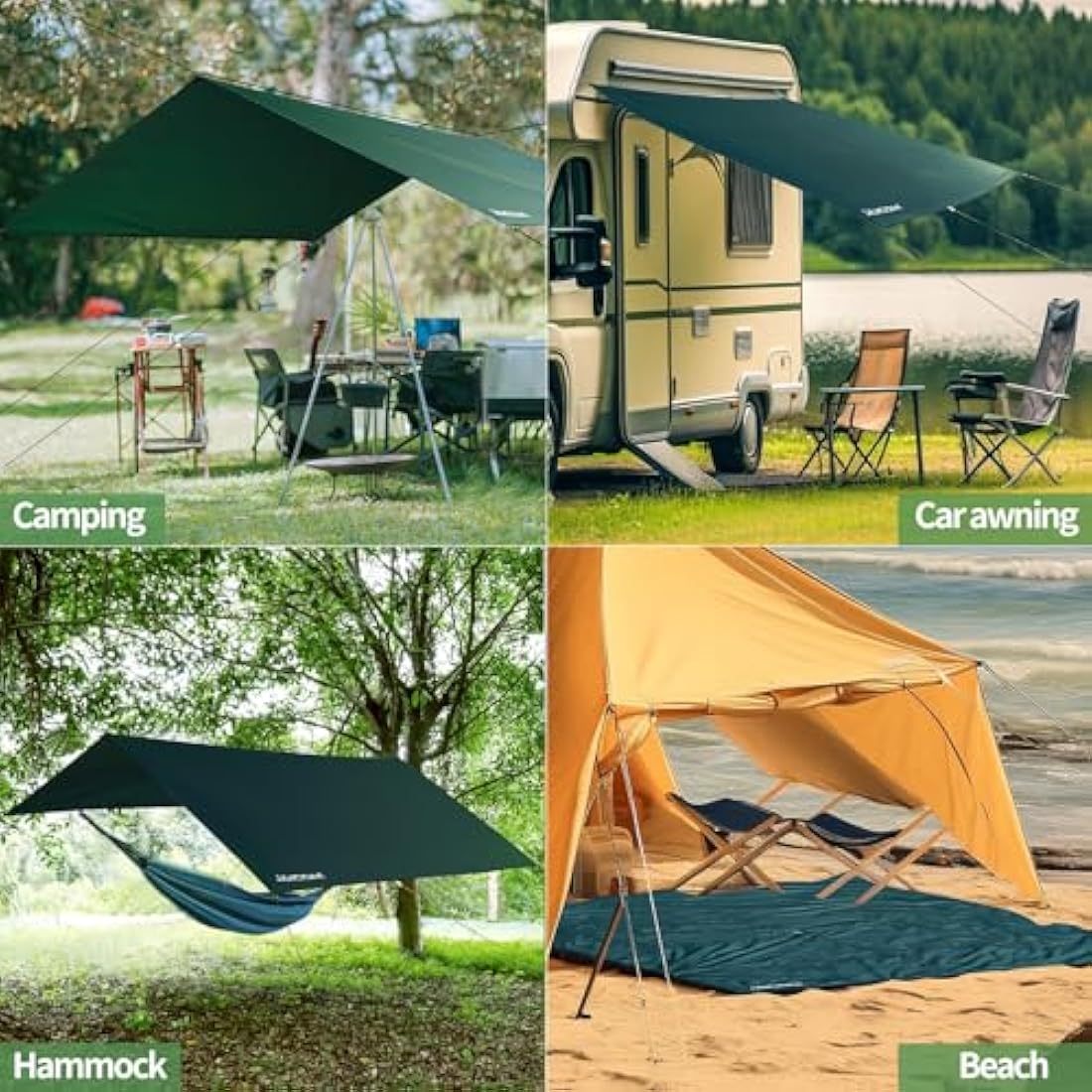 JAICOM 3 x 5m Waterproof PU3000mm-Anti-UV Camping Tarp, Green, Polyester, TARP, Tarp, For Camping, Picnic, Beach