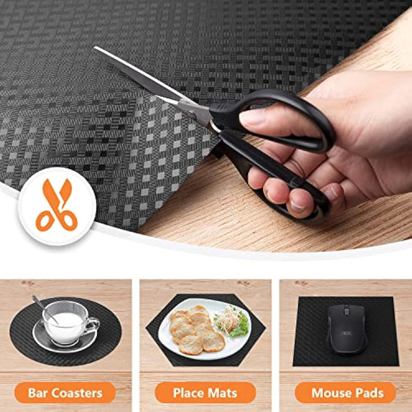 Shelf Liners for Kitchen Cabinets & Refrigerator - Waterproof & Oil-Proof Non-Slip Drawer Mats - EVA Material Non-Adhesive - Black - 17.5 x 393.7 Inches