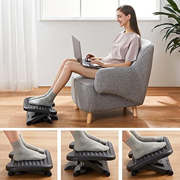 HUANUO Adjustable Under Desk Footrest, Foot Rest for Under Desk at Work with Massage, Foot Stool with 3 Height Position & 30 Degree Tilt Angle Adjustment for Home, Office
