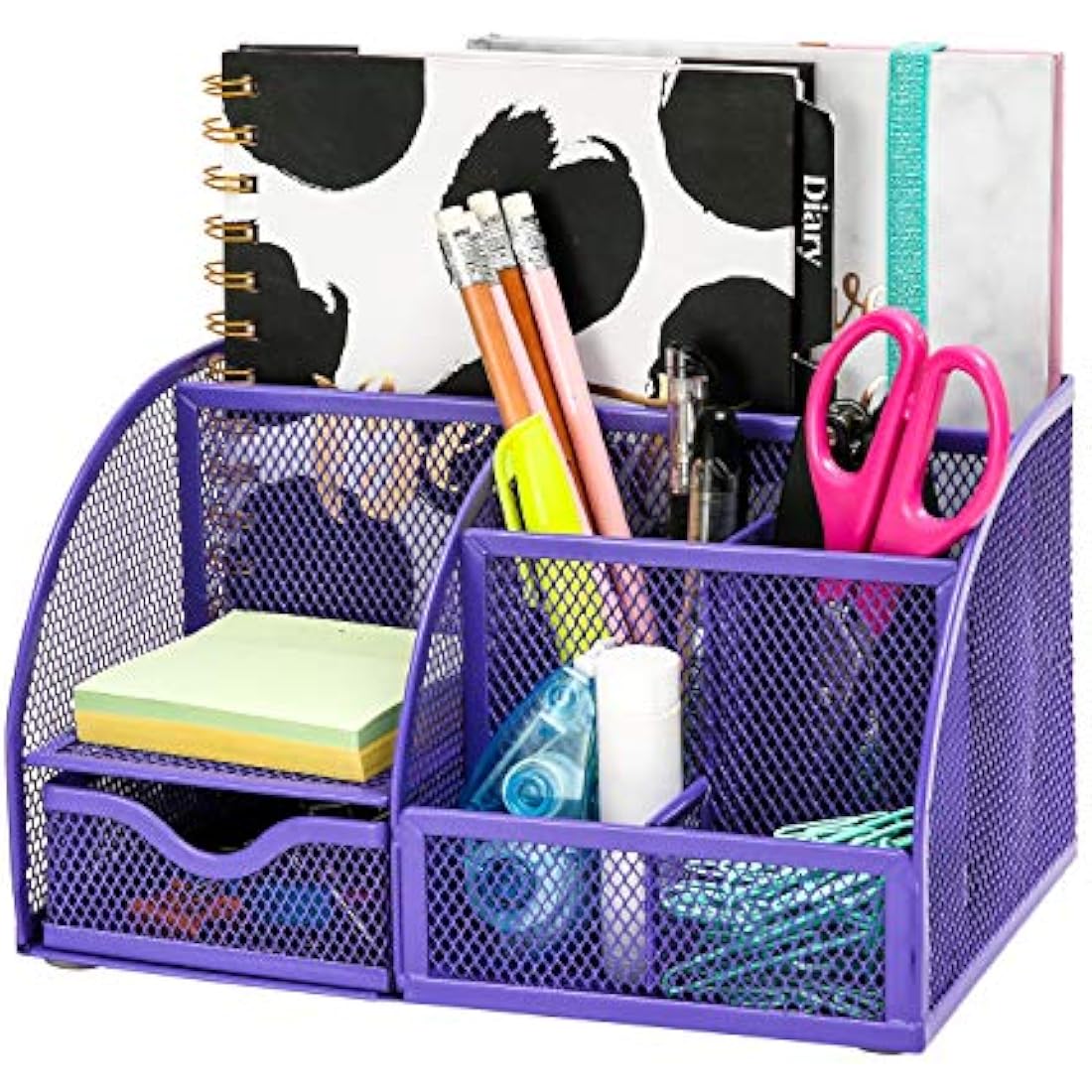 EXERZ Desk Organiser/Mesh Desk Tidy Caddy/Pencil Holder Multifunctional with 7 Compartments - Purple