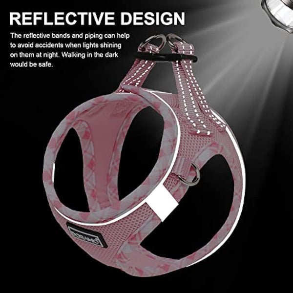 DORAMIO Step-in Dog Harness and Leash Set, Soft Mesh No-Chock Reflective Breathable Easy Walk Lightweight Vest Harnesses with Safety Buckle for Small Dogs, Cats, Puppies (Pink, XL)