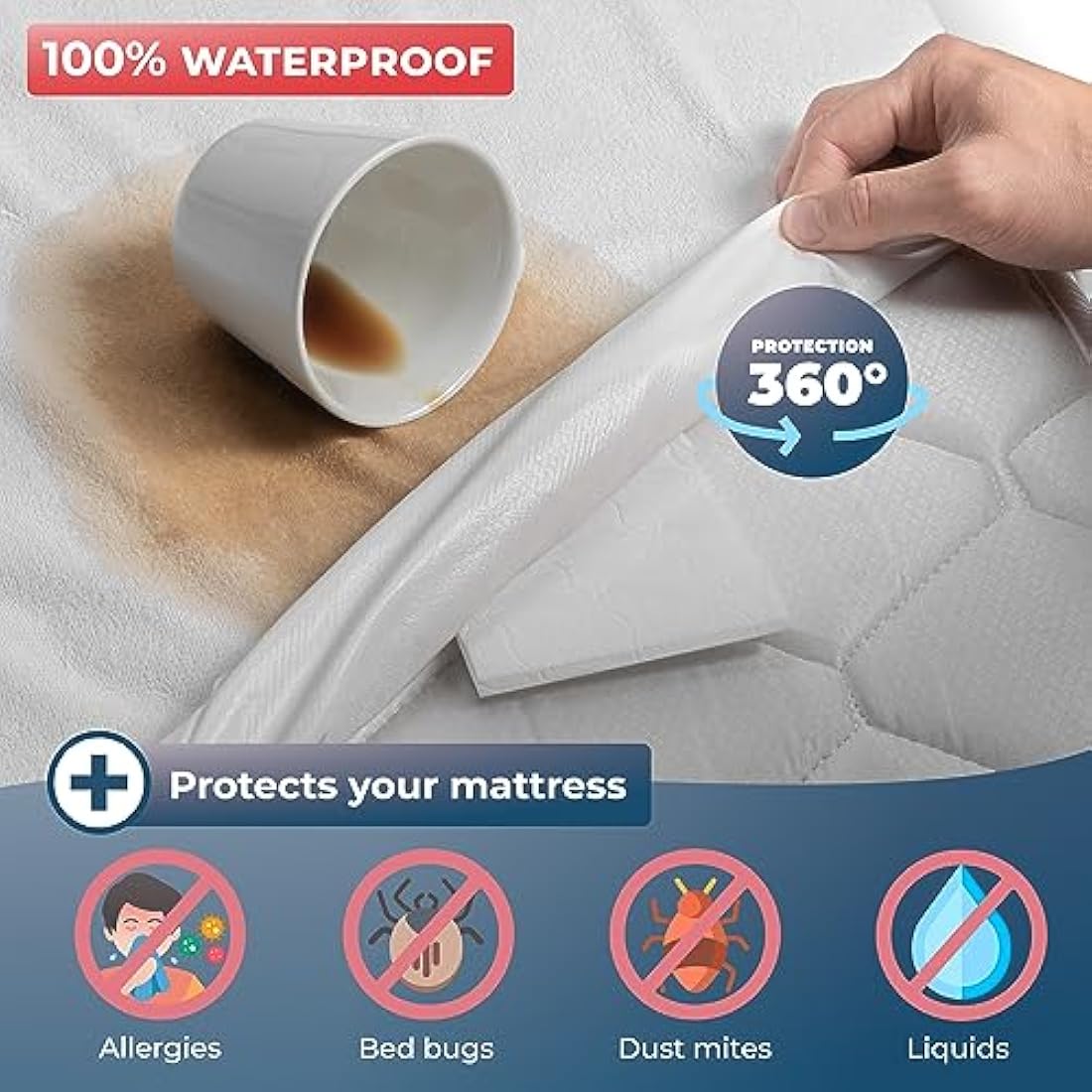 WRAPPYBAG Bed Bugs Mattress Protector - Mattress Cover - Zipped Mattress Protector - Waterproof - Cotton Surface - Super King Size