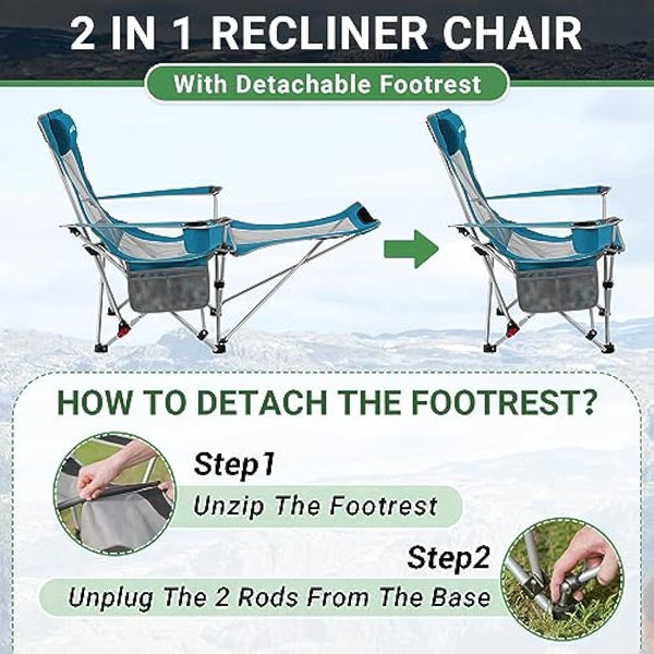 #WEJOY Camping Chairs Folding Recliner Chair Adjustable with Detachable Footrest Headrest Cup Holder Lightweight Portable Reclining Camp Chair Fold Up Chair for Outdoor Beach Garden, Cyan Set of 2
