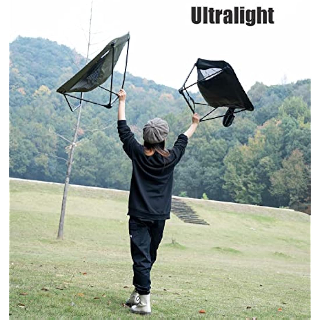 iClimb Low Ultralight Compact Camping Folding Chair with Side Pocket and Carry Bag (Black)