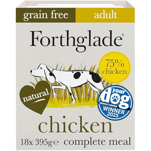 Forthglade Wet Dog Food (18 x 395g Trays) - Grain Free & Hypoallergenic Dog Food, Adult 1 Year+, Chicken with Vegetables, Complete Stomach Sensitive Meals with Natural Ingredients