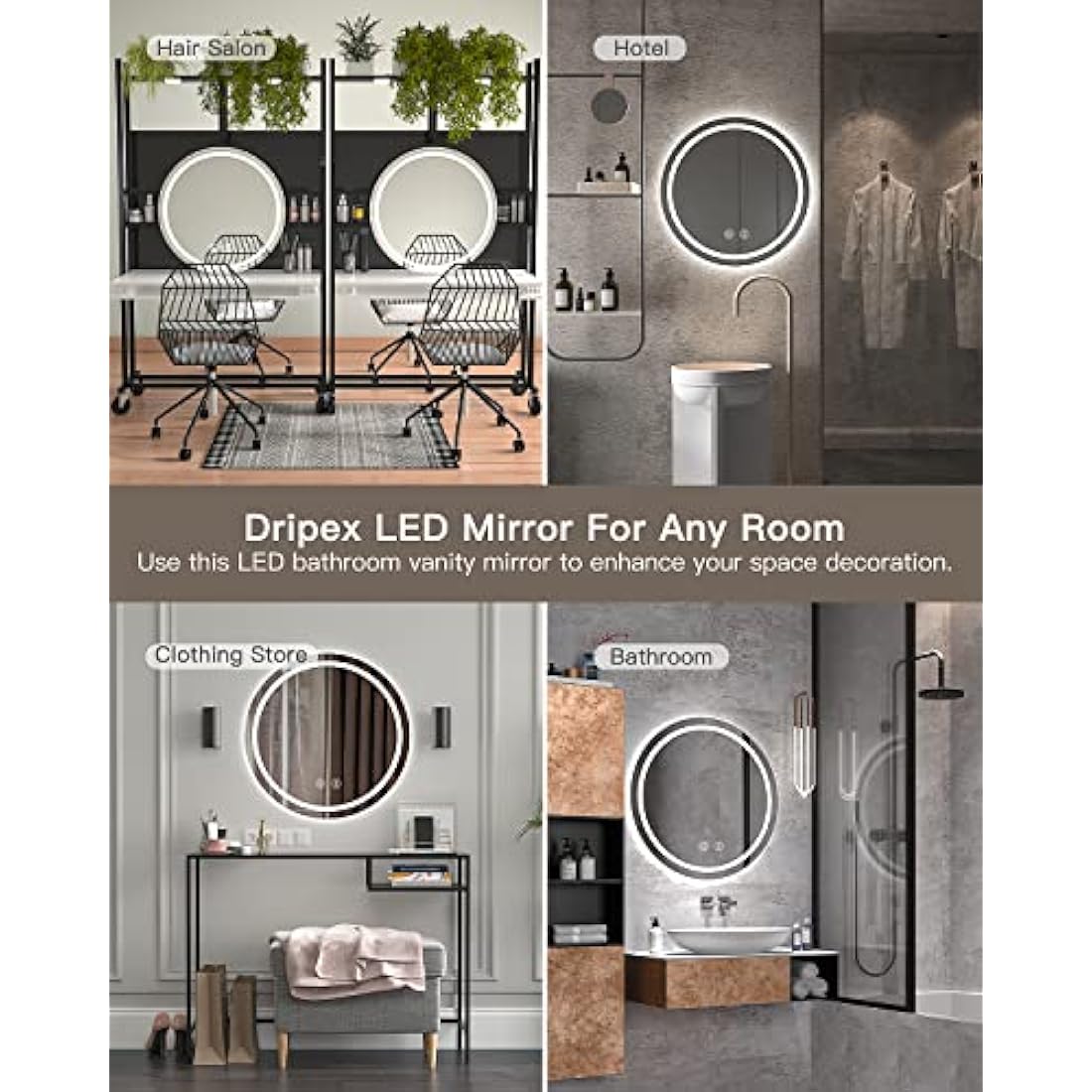 Dripex 700mm Round Bathroom Mirror with LED Light, Illuminated Circle Makeup Vanity Mirror with Demister Pad, Anti-fog, 3 Lighting Modes, Dimmable, Wall Mounted, Front+Backlit, IP44