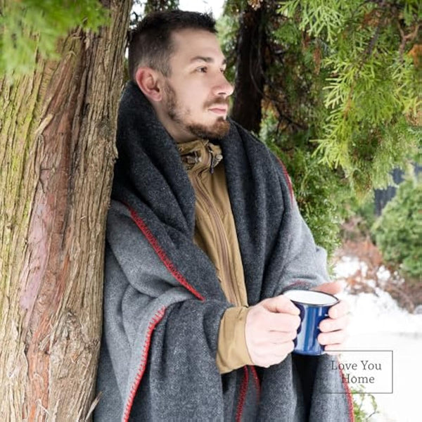 LYHome Travel Blanket - Extra Warm Picnic Throw, Bed Camping Outdoor Wool Blankets, Cozy Soft Throws, Military Army and Garden Outside Use (59x84 in | 150x215 cm | Gray - Anthracite Double-sided)