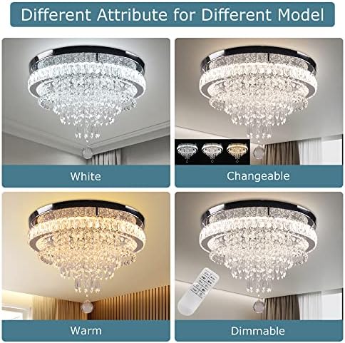 FRIXCHUR 19.7" Crystal Ceiling Light Living Room Modern Crystal Chandelier Bedroom LED Flush Mount Ceiling Light Fixture for Dining Room Kitchen Office (Cool White)