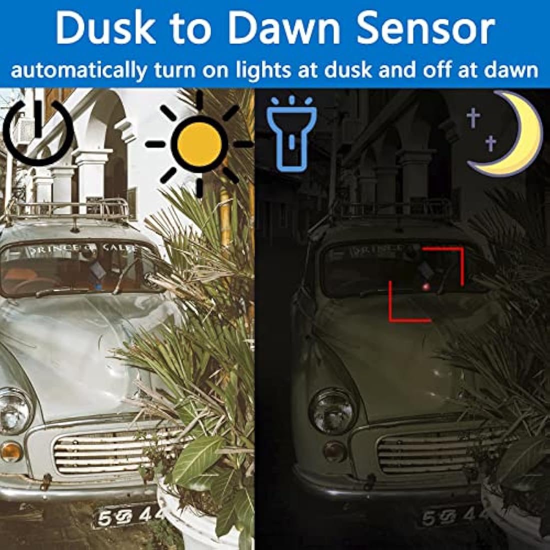 Fake Car Alarm, Dummy Car Alarm,(Batteries Included), LED Light Simulate Imitation Security System, Warning Anti-Theft Flash Blinking Lamp, with Warning Decals (with Dusk to Dawn Sensor)2Pack, Red