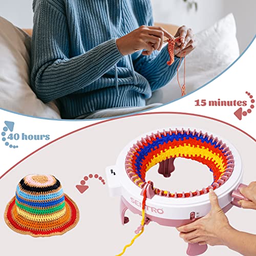 48 Needle Circular Knitting Machine for Adults & Children - DIY Looming Machine for Knitting Scarves, Hats, Socks & Gloves (Pink)