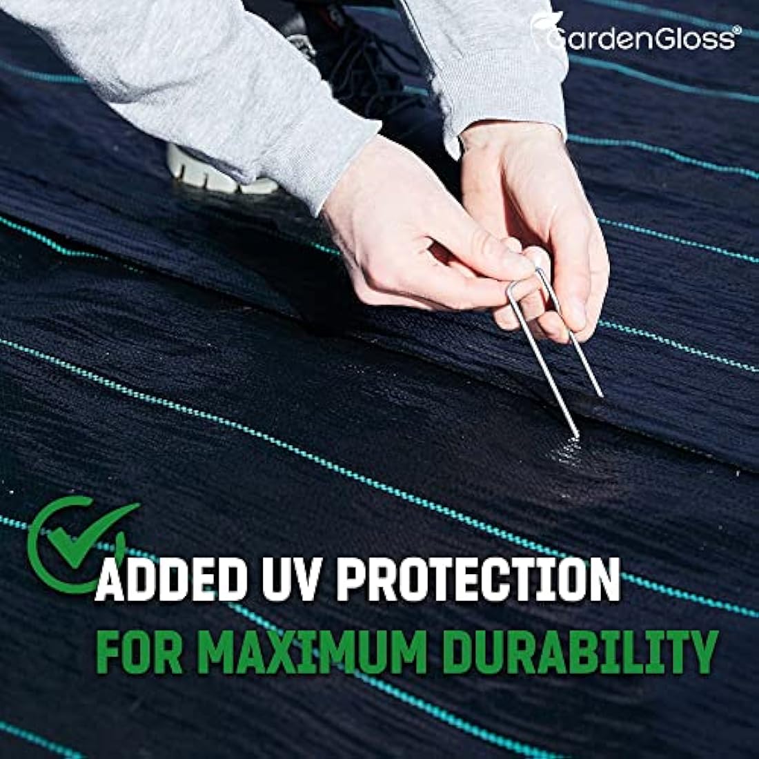 GardenGloss 10m2 Weed Control Fabric (100gsm) - Water Permeable and Tearproof Weed Barrier Fabric - Weed Control Membrane with High UV-Stabilisation (5m x 2m, folded)