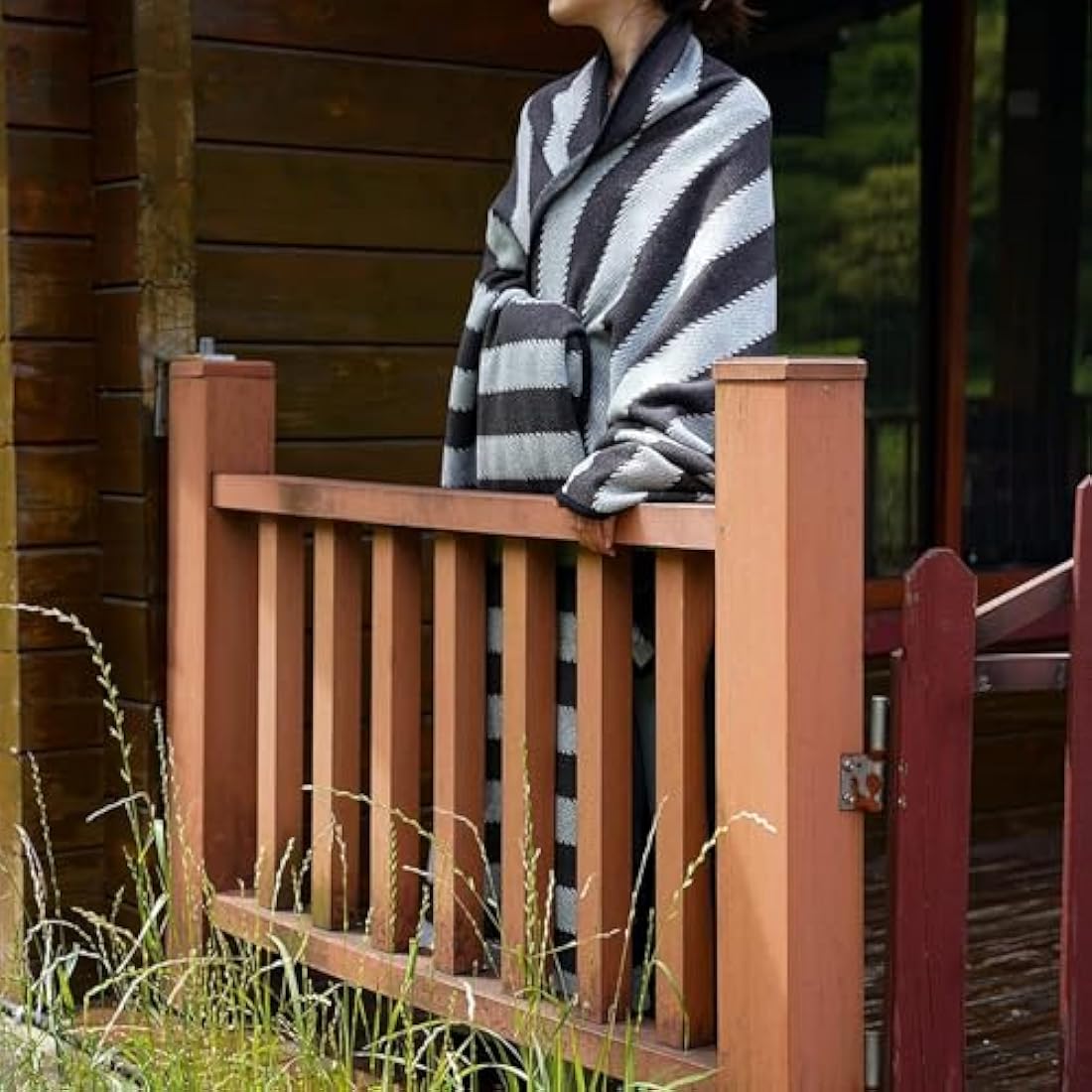 ACUSHLA Merino Wool Blanket - Warm, Thick, Washable, 87" x 63" Large Throw for Outdoors, Camping,Couch, Bed, Travel - Super Soft Wool Blanket- Grey Stripe