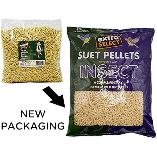 Extra Select Insect High Energy Suet Pellets Wild Bird Food - Protein, Fat Rich Year-Round Feeding - 3 kg Refill