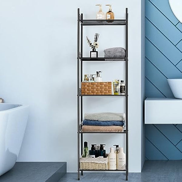 5 Tier Shelving Unit, Wire Shelving Unit Metal Storage Shelf Free Standing Storage Rack, Wire Organisation Racking Shelves for Pantry Kitchen Livingroom Bathroom Office, 41*32*145 CM, Black