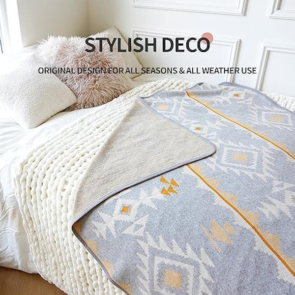 ACUSHLA Merino Wool Camp Blanket - Warm, Thick, Washable, Large Throw - Great for Outdoor Camping All Seasons Suitable Morocco White 79" x63" 3.8lbs