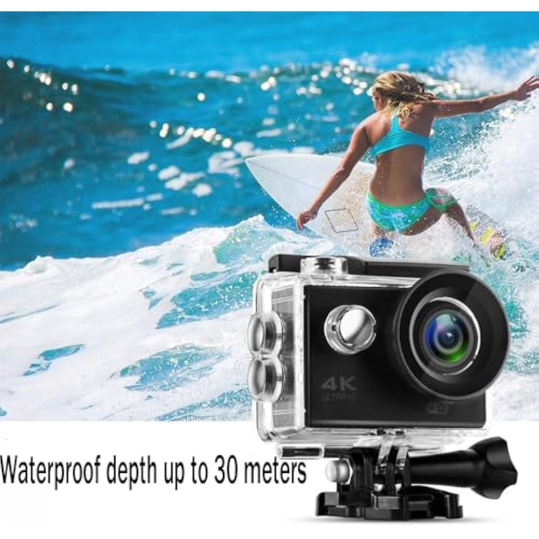BSLVWG 4K Action Camera 20MP WiFi 30M Waterproof Sports Camera Underwater Camera for Vlog With Ultra HD 170°Wide-Angle 2.4G Remote Control Anti-Shake 2.0'' LCD Screen with Accessories Kit (Black)