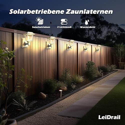LeiDrail Solar Fence Lights, 4 Pack Solar Lights Outdoor Garden LED Solar Powered Outdoor Wall Fence Lights Waterproof Decor for Patio Yard Warm/Cold White