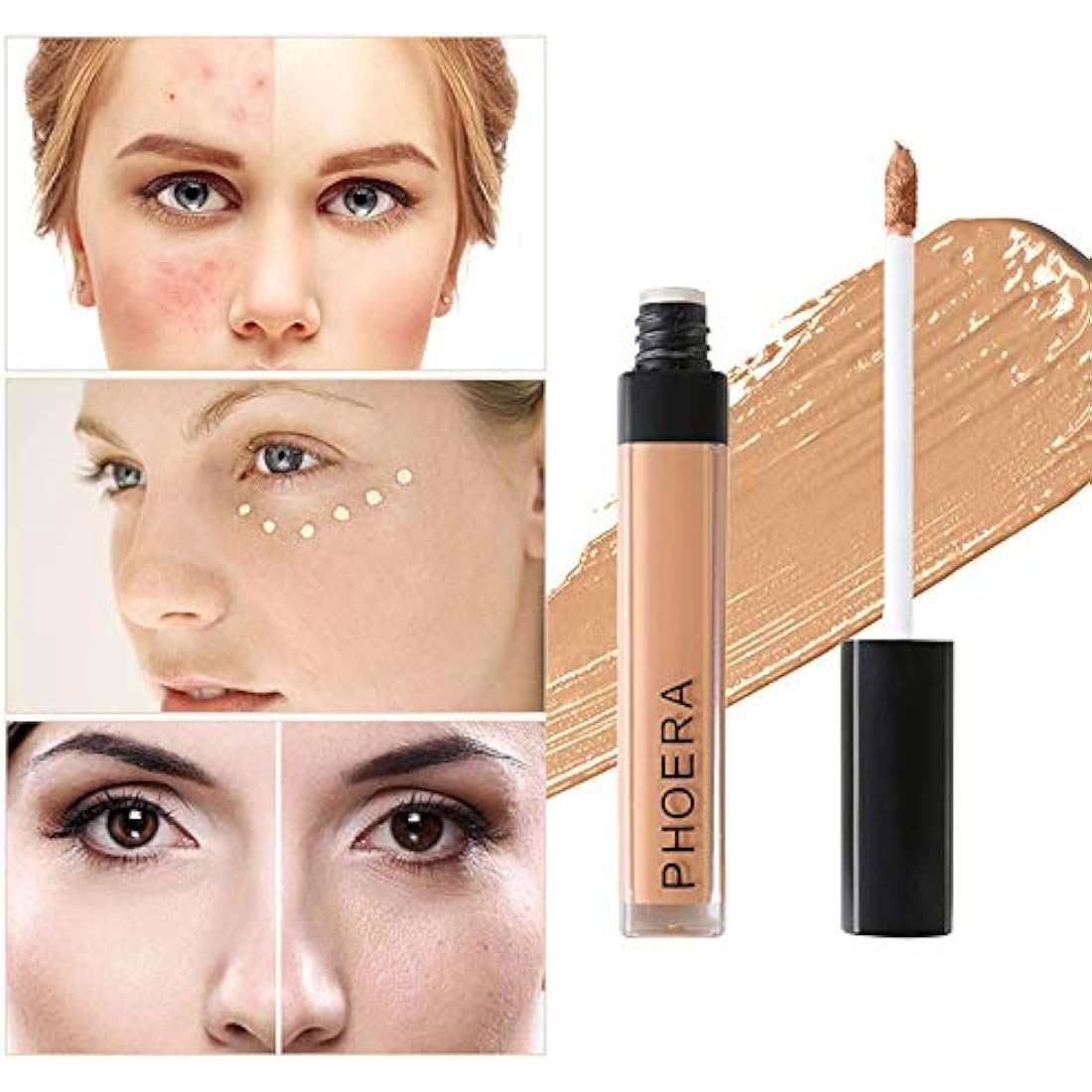 Phoera Full‑Coverage Matte Liquid Concealer – Waterproof, Oil‑Free Camouflage for Dark Circles, Acne Scars & Under‑Eye (105 - Biscuit)