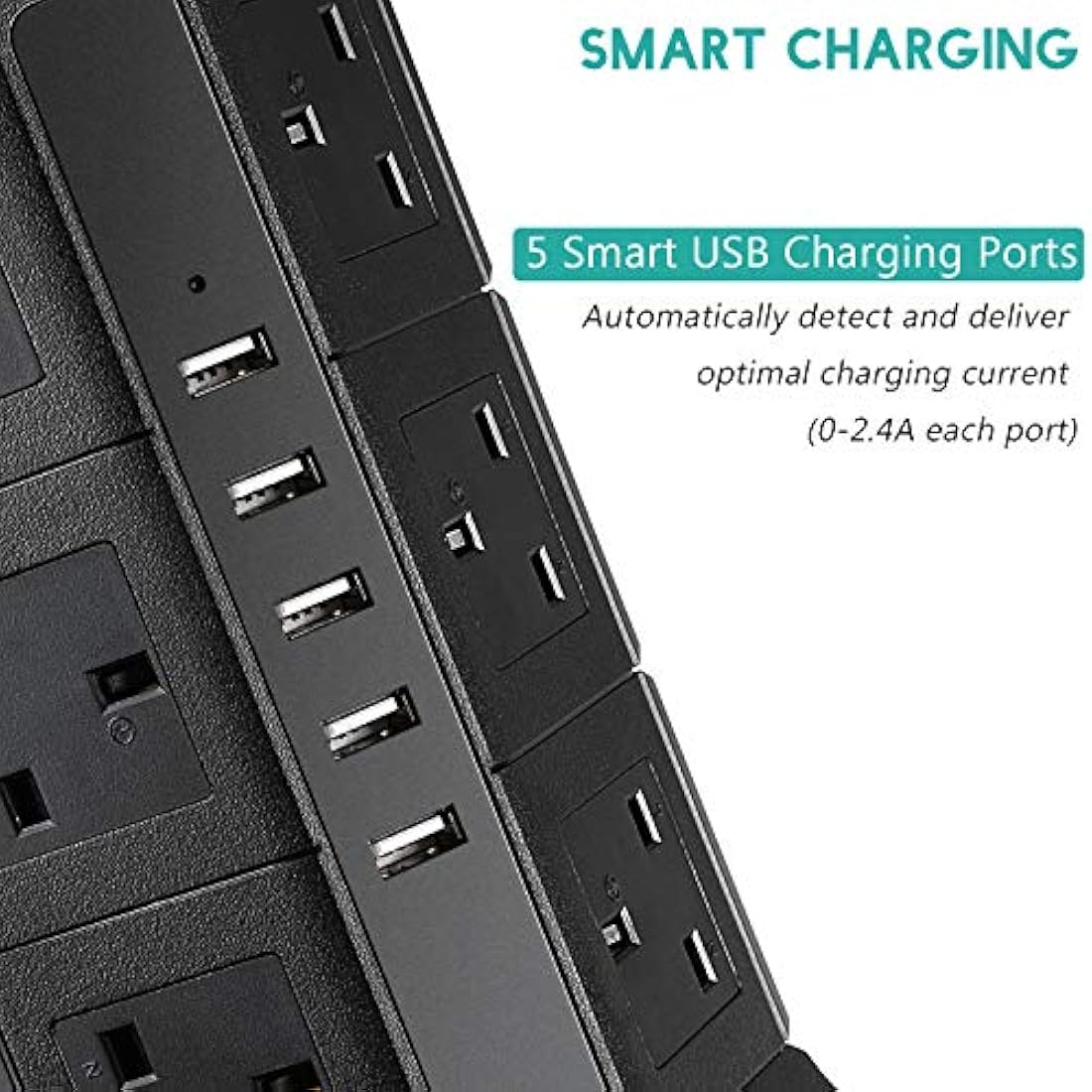 Extension Lead PRITEK 12 Way Outlets 1000J Surge Protector Vertical Power Strip with 5 USB Charging Ports 10A/2500W Overload Protection Extension Socket with 6.5ft Extension Cord (Black)
