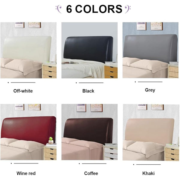Bed Headboard Cover Waterproof Pu leather All-inclusive Elastic Headboard Protection Cover for King Double full Headboard Protector (Coffee, 150cm / for 140-160cm headboard)