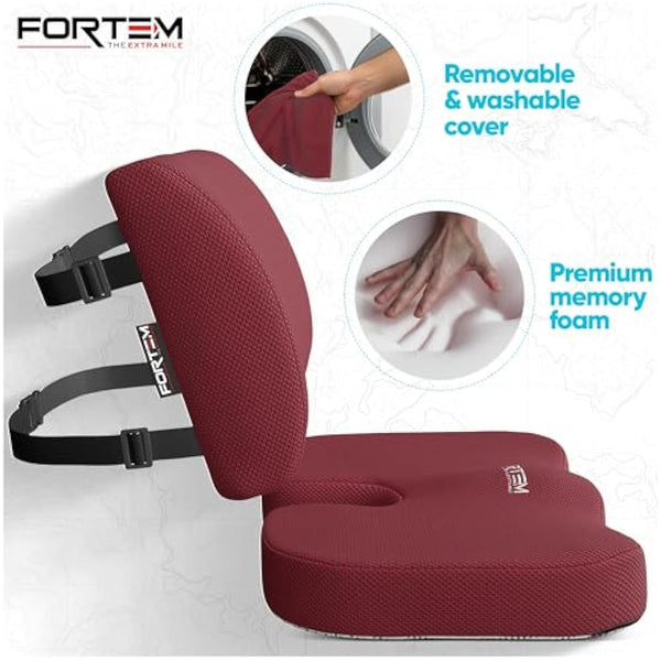 FORTEM Office Chair Cushion and Back Support for Office Chair, Lumbar Support Pillow, Memory Foam, Non Slip Sitting and Back Rest for Gaming, Car Seat Cushion, Chair Pad