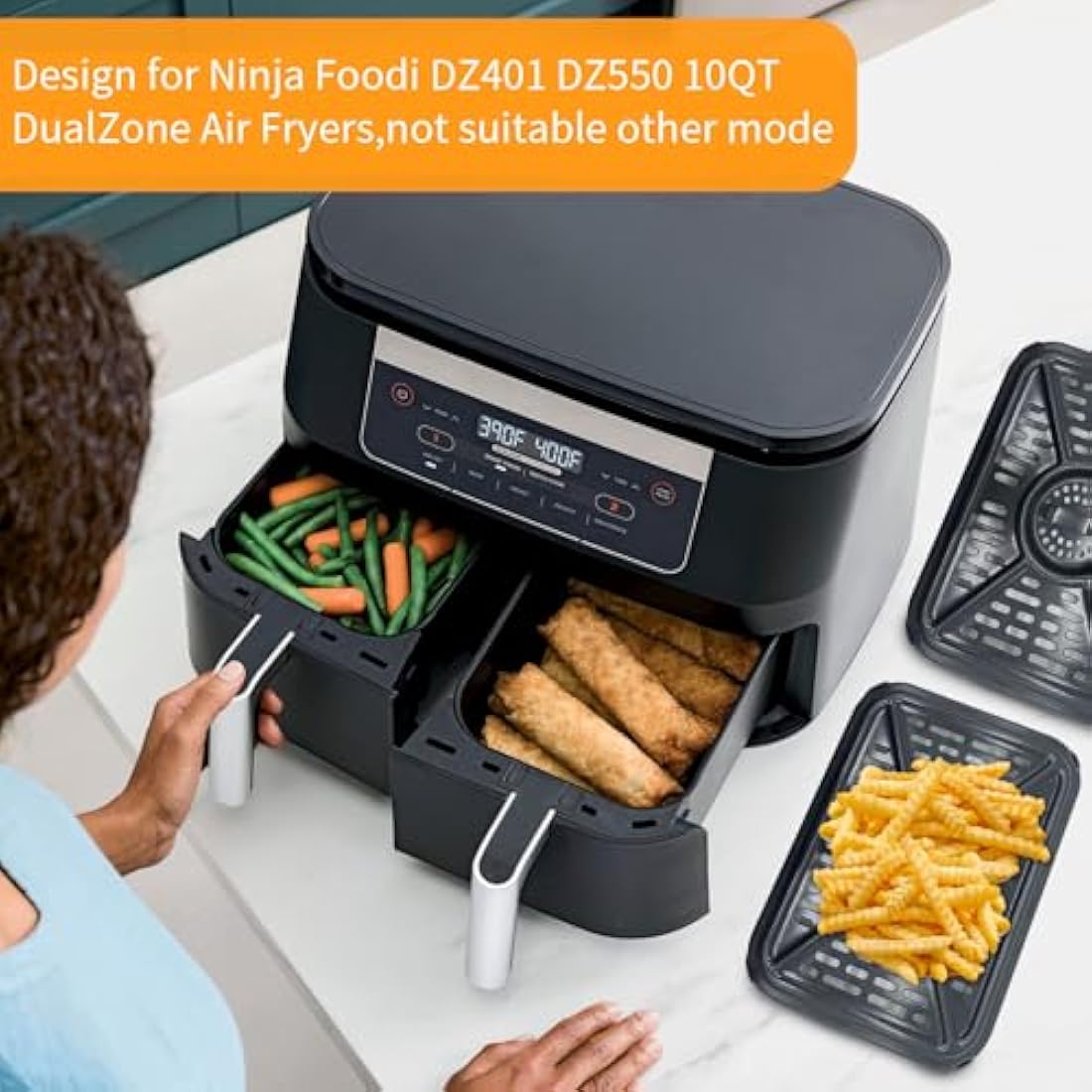 GWYXC Air Fryer Grill Pan for Ninja Foodi AF400UK 9.5L 6 in 1 AF500UK 10.4L 7 in 1 DualZone 2 Drawers Air Fryer, Replacement Air Fryer Crisper Plate Grill Plate Tray Accessories, Dishwasher Safe