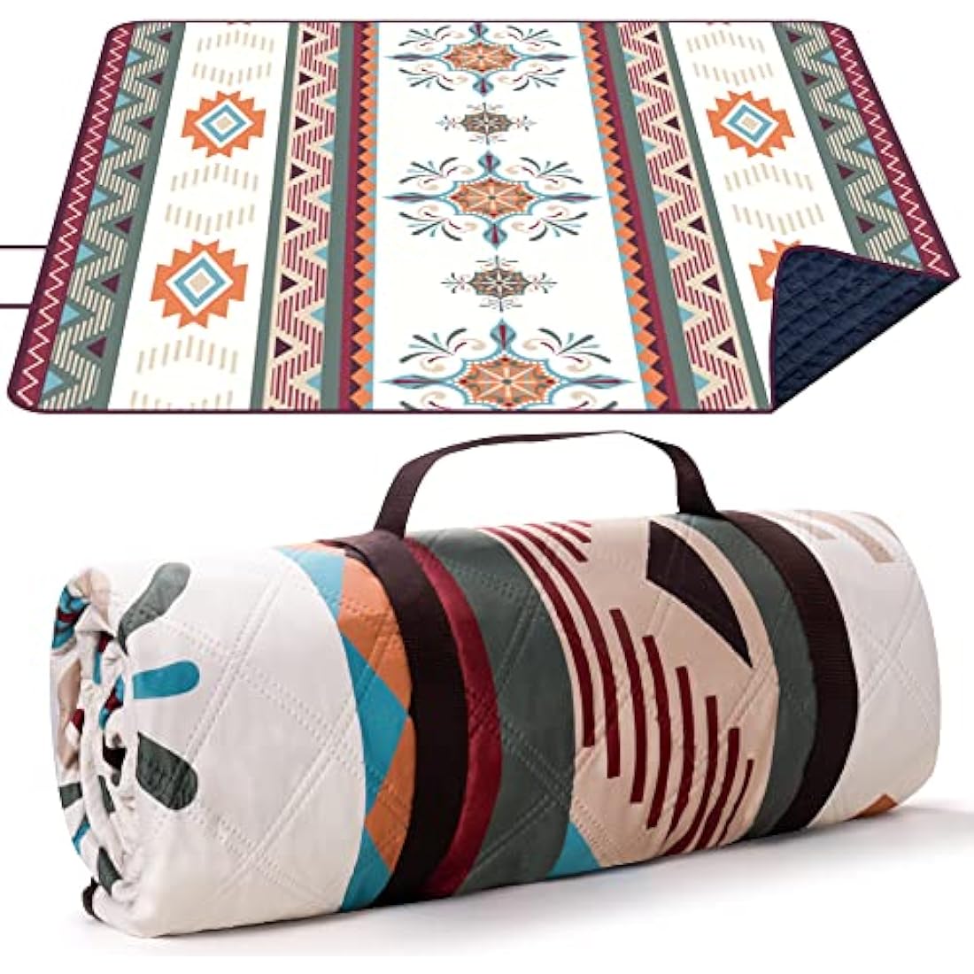 LARUTAN Waterproof Picnic Blanket, 200x200CM Large Beach Blanket Outdoor Picnic Mat, Beach Mat with Carrying Handle Sandproof Heatproof for Camping, Beach, Family Picnic Seattle