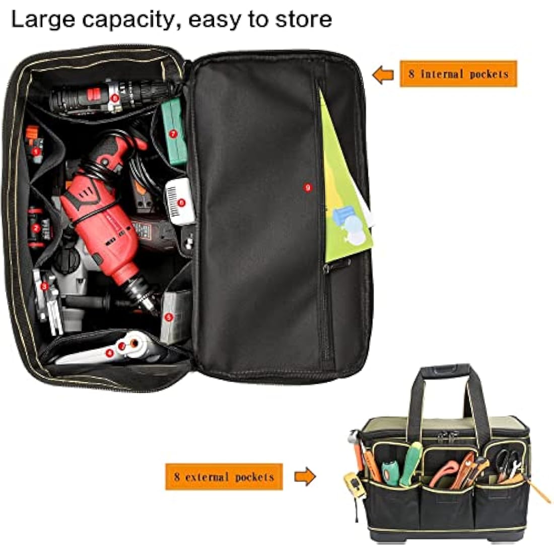 Drado Tool Bag Muti-Purpose Tool Bag Organiser with Adjustable Shoulder Strap (40 x 23x 28cm)