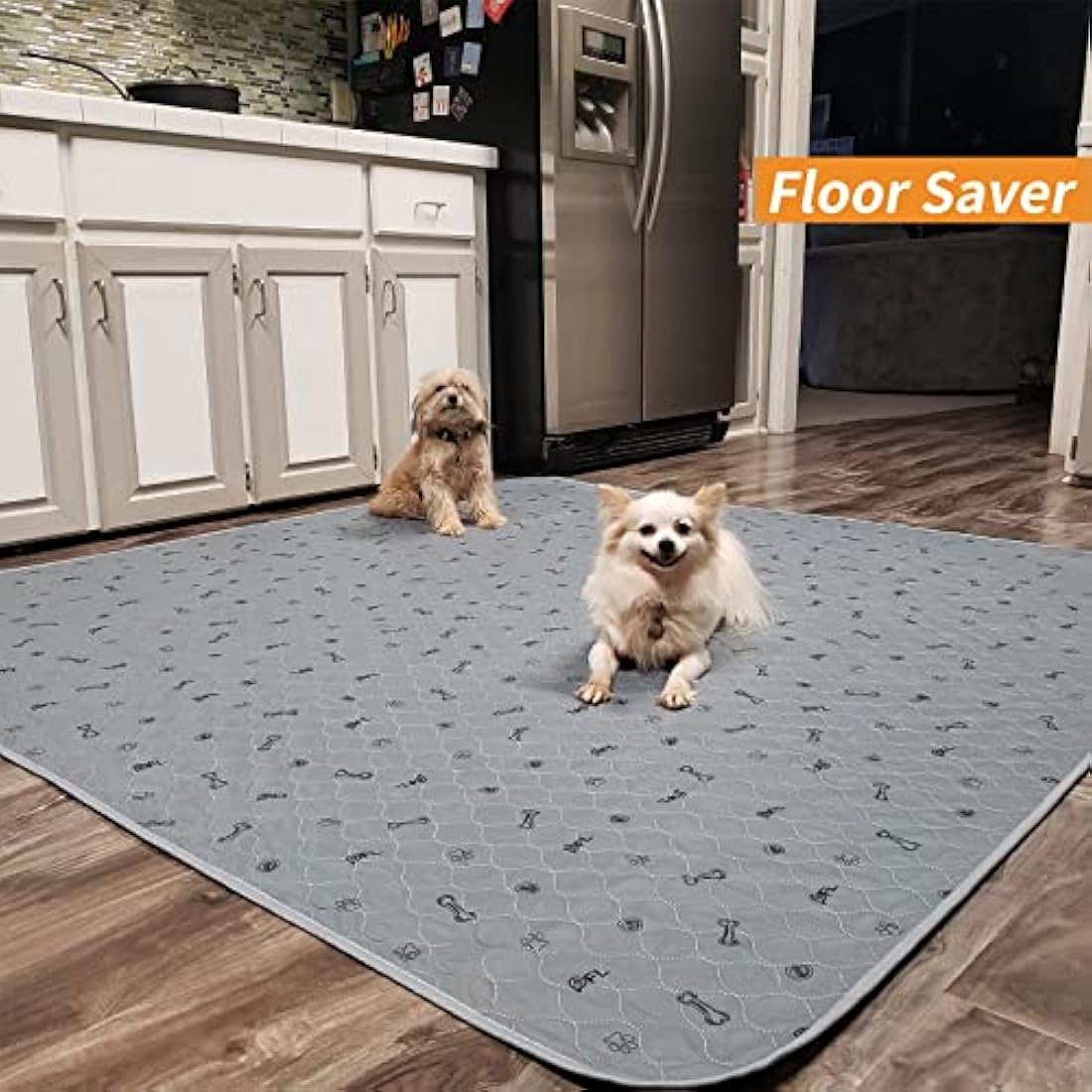 Washable Dog Pee Pad 168x125 Extra Large, Fast Absorbent Reusable Puppy Pads, Waterproof Pet Training Pads with Bone Print,Non-Slip Whelping Pad for Dog Playpen, Incontinence, Housebreaking