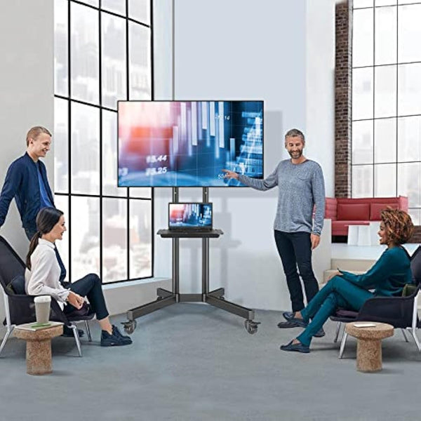 RFIVER Mobile TV Stand on Wheels for 32-80 Inch LCD LED OLED 4K Smart Flat and Curved Panels, Mobile TV Cart, Rolling Stand with Laptop DVD Shelf, Locking Wheels, MAX 50KG and VESA 600x400mm