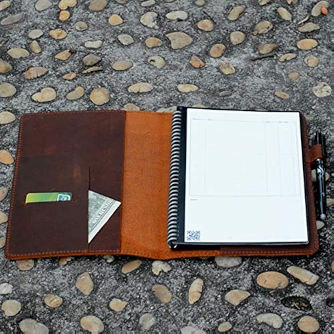 JJNUSA Compatible with Rocketbook Cover Smart Business Handmade Distressed Genuine Leather Notebook Cover for Everlast, Fusion, Wave Moleskin A5 with Pen Loop & Card Holder Executive 8.8" x 6" Brown