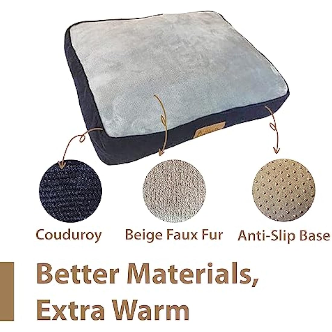 Ellie-Bo XL Dog Bed for 42-inch Dog Cage/Crate - Blue Corduroy/Grey FauxFur