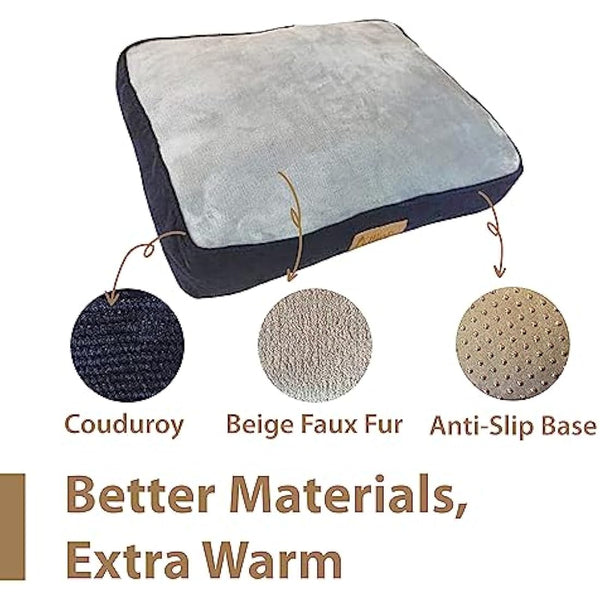 Ellie-Bo XL Dog Bed for 42-inch Dog Cage/Crate - Blue Corduroy/Grey FauxFur