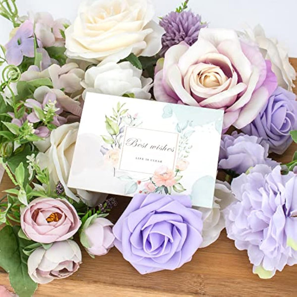 Jubor Artificial Flowers Purple, Dusty Rose Artificial Silk Flowers for DIY Wedding Bridal Bouquets Centerpieces Arrangements Baby Shower Party Home Decorations